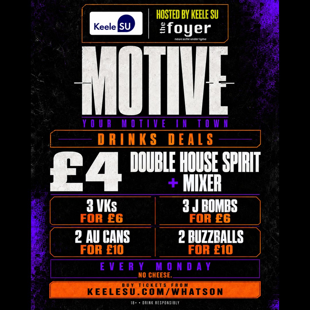 MOTIVE drinks deals artwork listing the offers on this page. 18+, drink responsibly